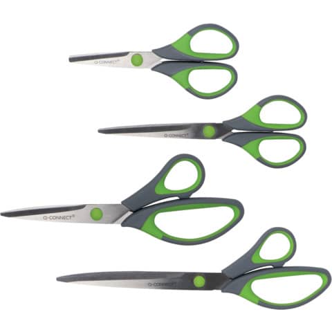 Forbici in blister Q-Connect Softgrip lame simmetriche grigio/verde 17,5 cm KF00753